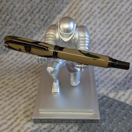 Jr Gentleman-style rollerball pen made from camouflage coloured acrylic with gun metal fitting