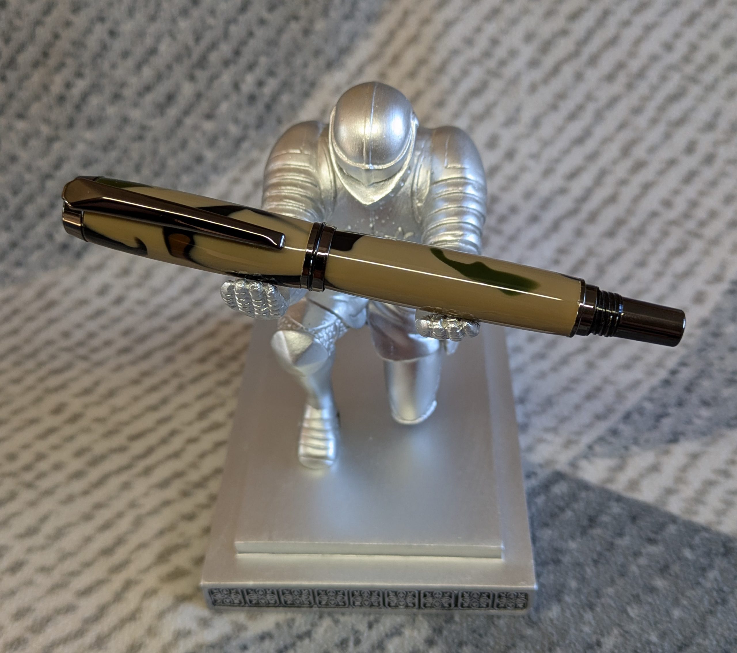 Jr Gentleman-style rollerball pen made from camouflage coloured acrylic with gun metal fitting