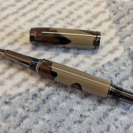 Jr Gentleman-style rollerball pen made from camouflage coloured acrylic with gun metal fitting