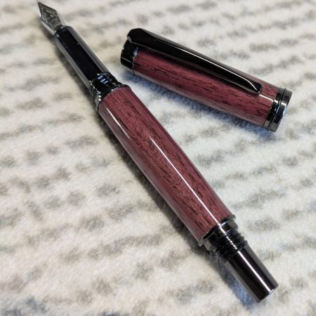 Hand turned Jr-Gentlemen style fountain pen made in Purple heart wood with gun metal fittings