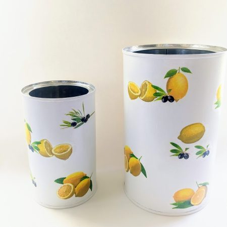 Lemons hand decorated storage tin / utensil / cutlery holder