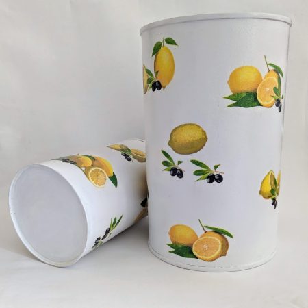 Lemons hand decorated storage tin / utensil / cutlery holder