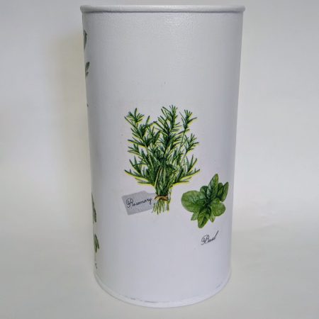 Herbs hand decorated storage tin / utensil holder