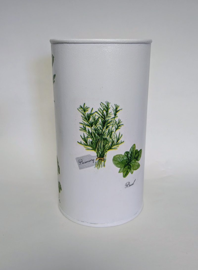 Herbs hand decorated storage tin / utensil holder