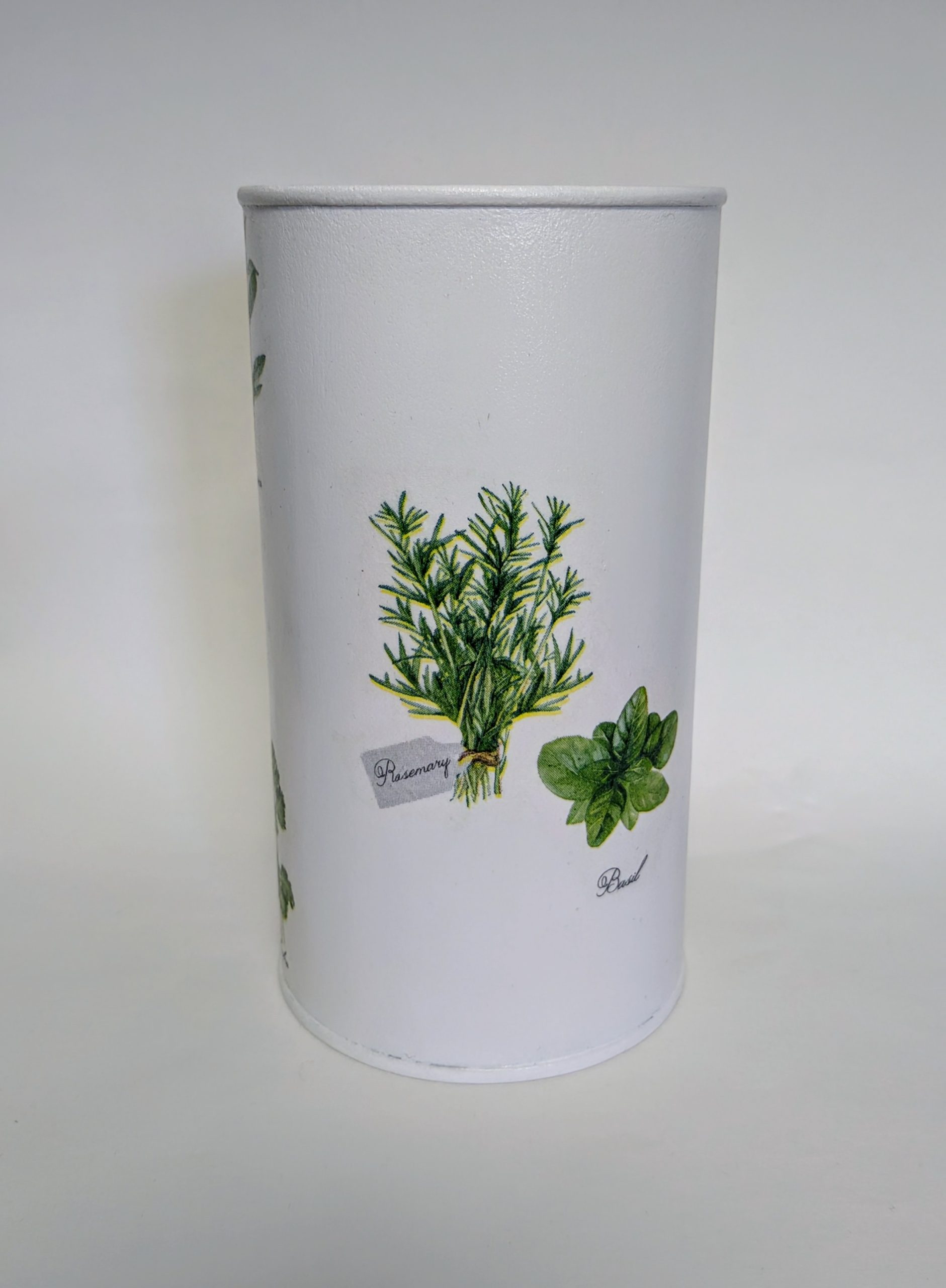 Herbs hand decorated storage tin / utensil holder