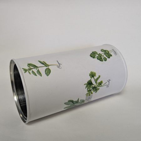 Herbs hand decorated storage tin / utensil holder