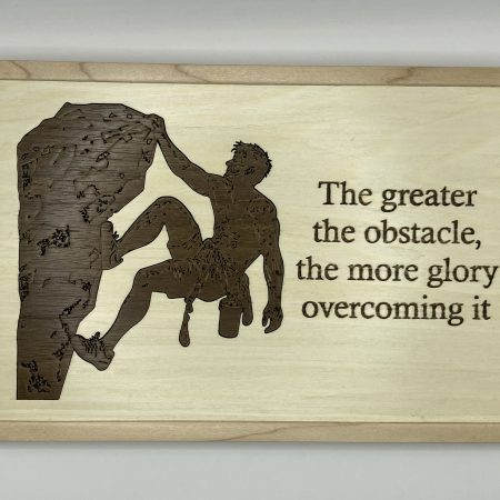 Climber Engraved in Walnut Veneer on Maple, Framed