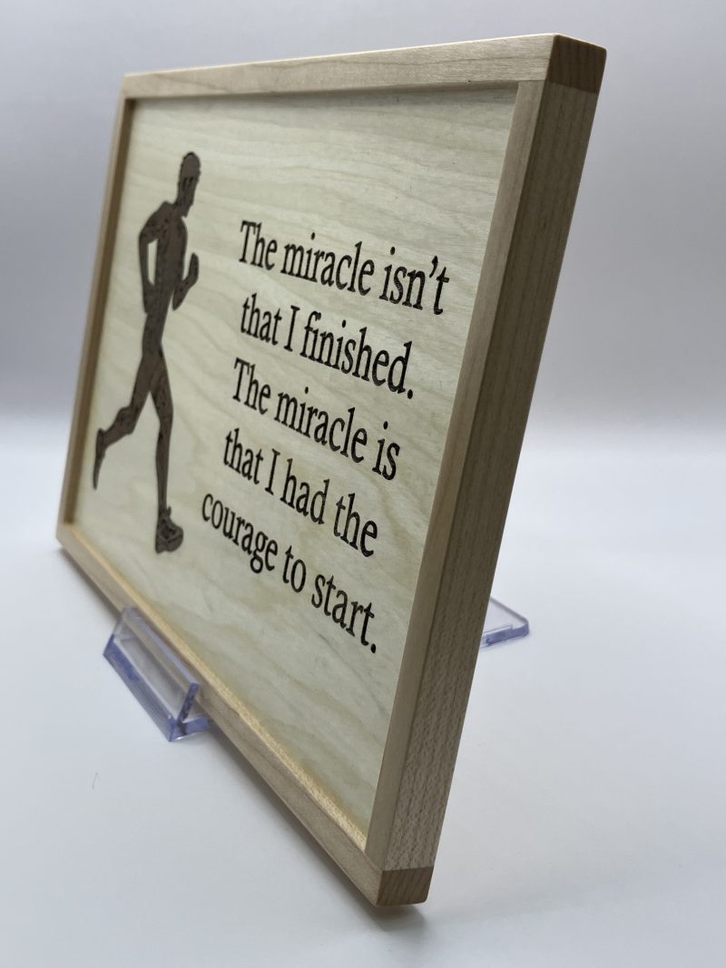 Jogger Engraved in Walnut Veneer on Maple, Framed
