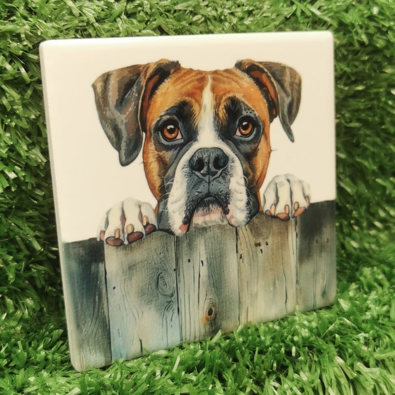 Peeking Boxer Dog Ceramic Coaster, Gift Idea,