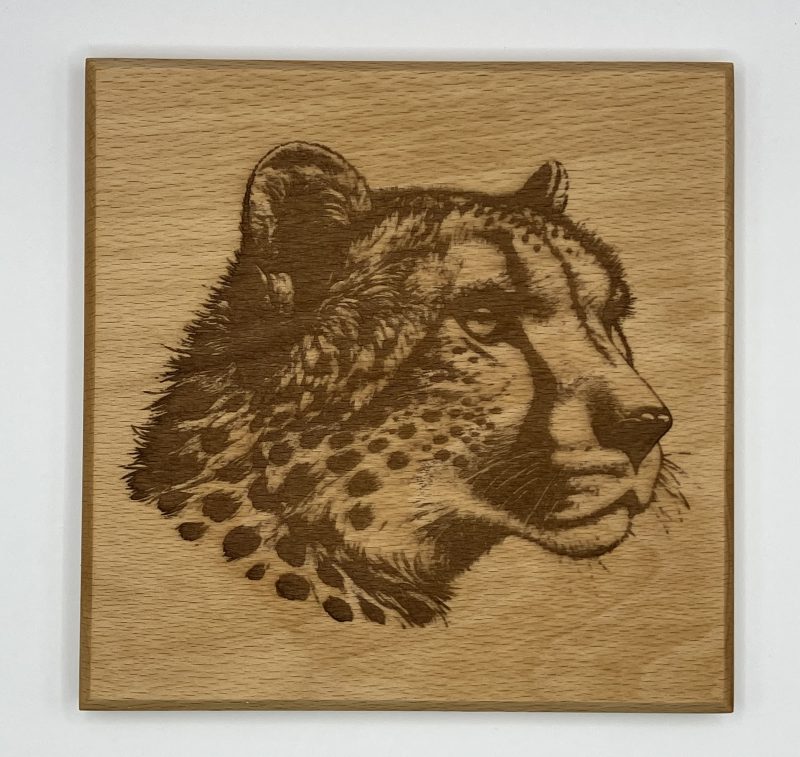 Cheetah Engraved on Beech, Wall Hanging