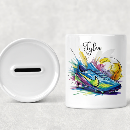 Personalised Soccer Money Box – Custom Name Football Boot Design for Kids