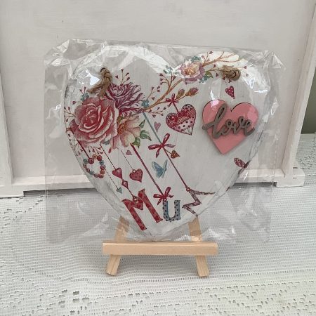 Decoupaged Slate Heart with Flower and 'Love' Wooden Embellishments