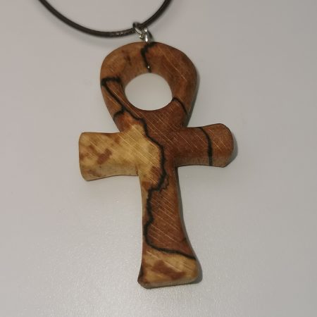 Hand Carved Spalted Beech Wooden Cross Necklace