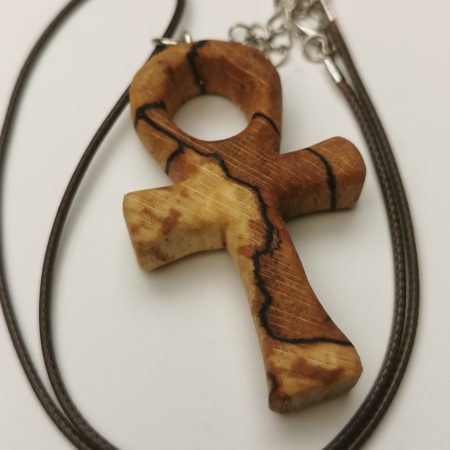 Hand Carved Spalted Beech Wooden Cross Necklace