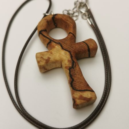 Hand Carved Spalted Beech Wooden Cross Necklace