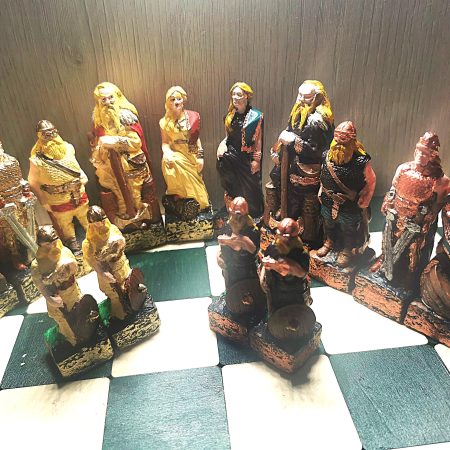 Chess Set, Handmade and Hand Painted Vikings Chess pieces