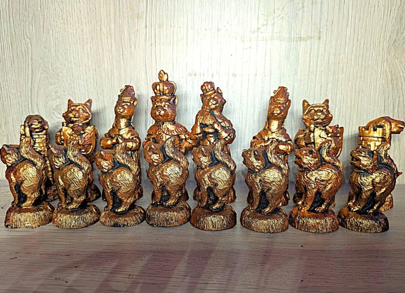 Cats themed Chess set, made to order in your choice of colour finishes