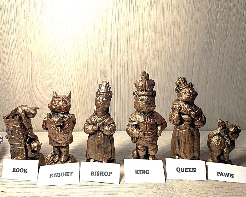 Cats themed Chess set, made to order in your choice of colour finishes