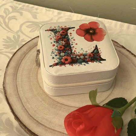 Travel Jewellery Case with Letter L and Floral Decoupage