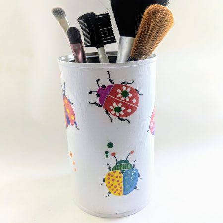 Beautiful bugs storage tin / holder. Upcycled, hand decorated.