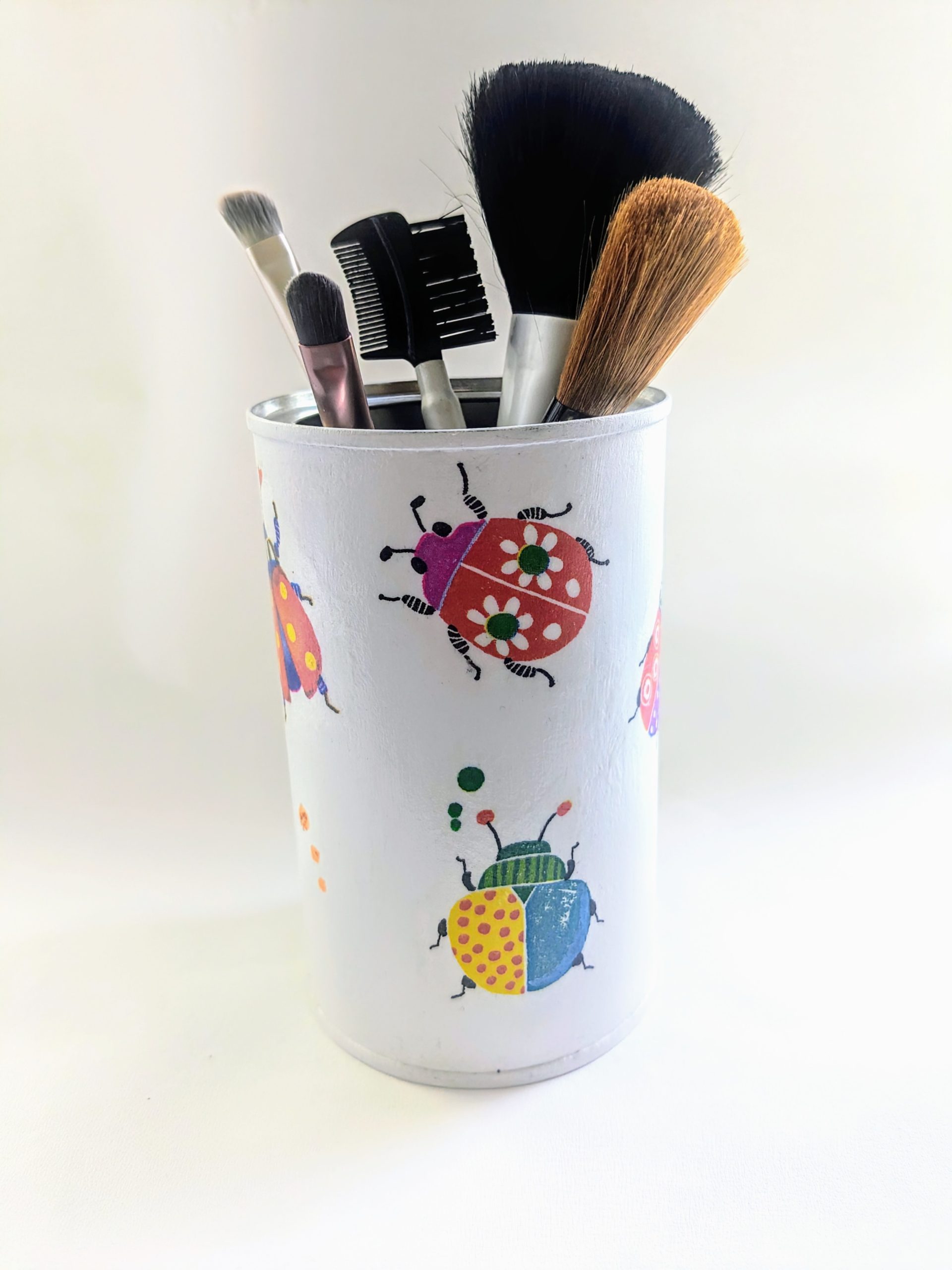 Beautiful bugs storage tin / holder. Upcycled, hand decorated.