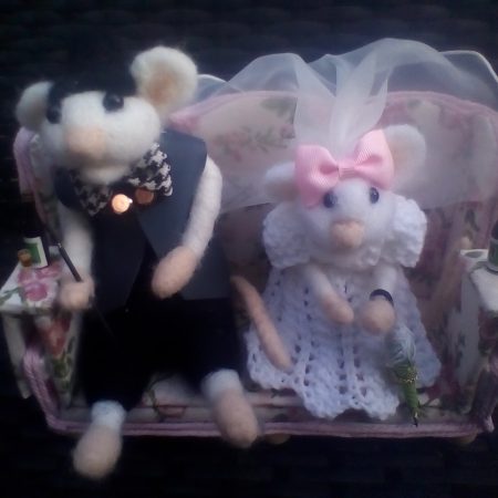 needle felted wedding mice couple on settee