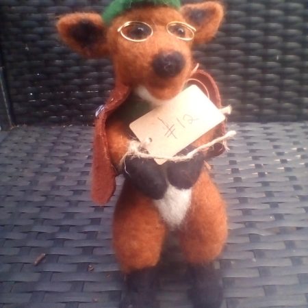 needle felted mr fox with his little cape and hat