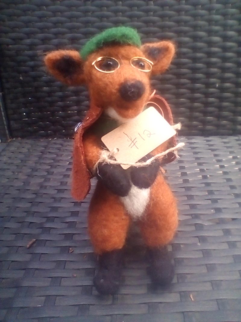 needle felted mr fox with his little cape and hat