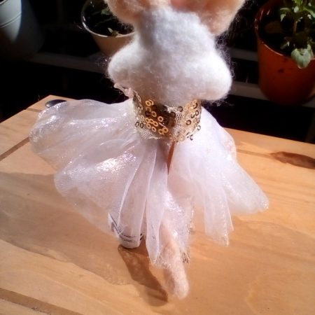 needle felted olivia mouse with her little teddy bear