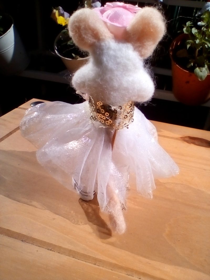needle felted olivia mouse with her little teddy bear