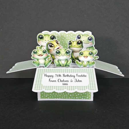 Personalised Cute Frogs Birthday Box Card popup