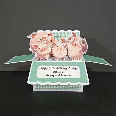 Personalised Cute Pigs Birthday Box Card popup