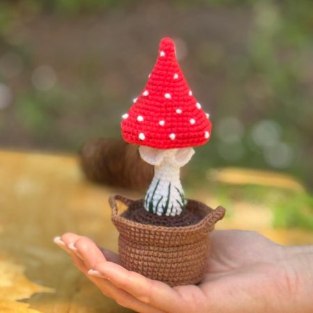 Handmade Crochet Fly Agaric Mushroom in Pot