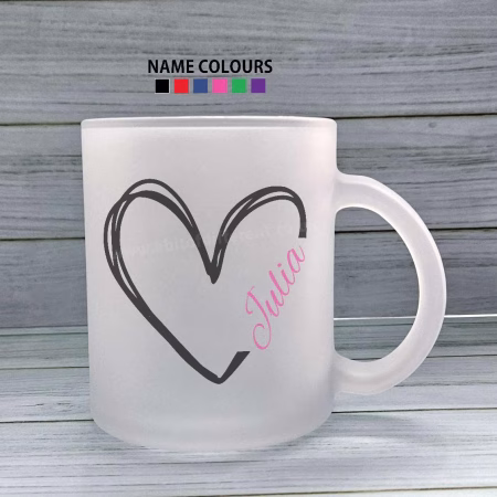 Personalised Heart Mug Gift cup, Frosted Glass , FREE gift box,