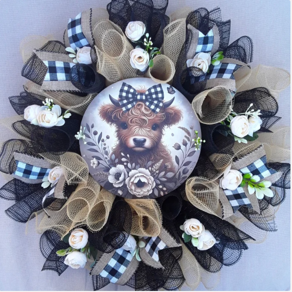 Highland Cow Door Wreath, Highland Cow Wall Decor, Highland Cow Decoration