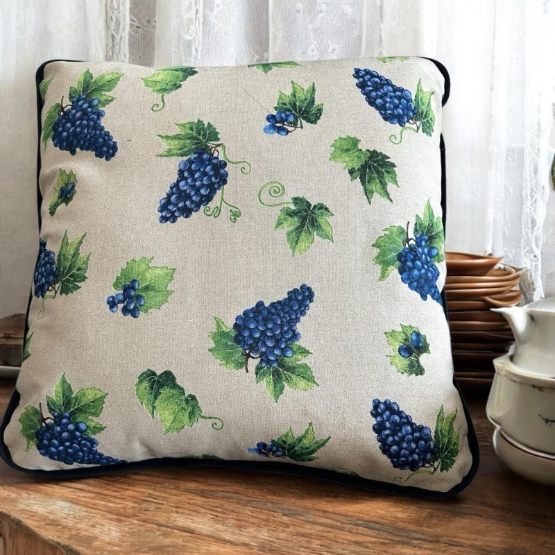 Rustic Farmhouse Style Grape Design Reversible Handmade Cushion