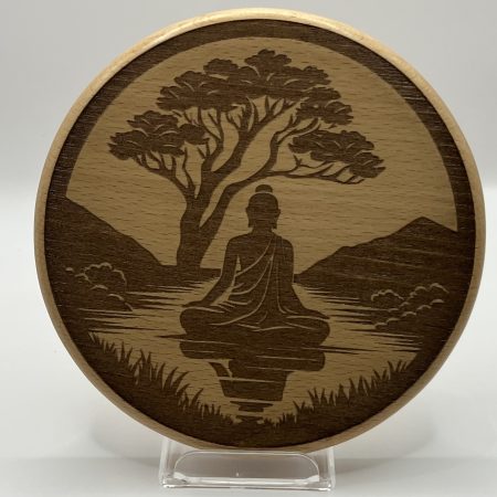 Peaceful Engraved Buddha silhouette under tree on Circular Beech