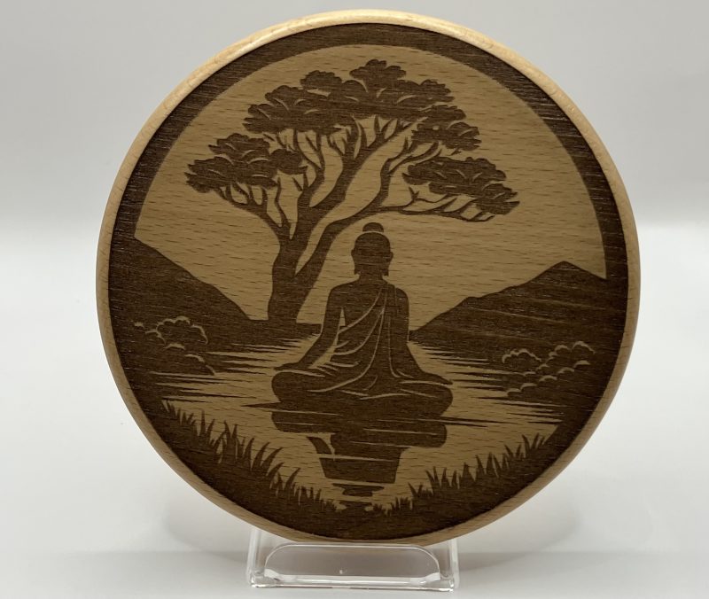 Peaceful Engraved Buddha silhouette under tree on Circular Beech