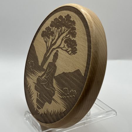 Peaceful Engraved Buddha silhouette under tree on Circular Beech