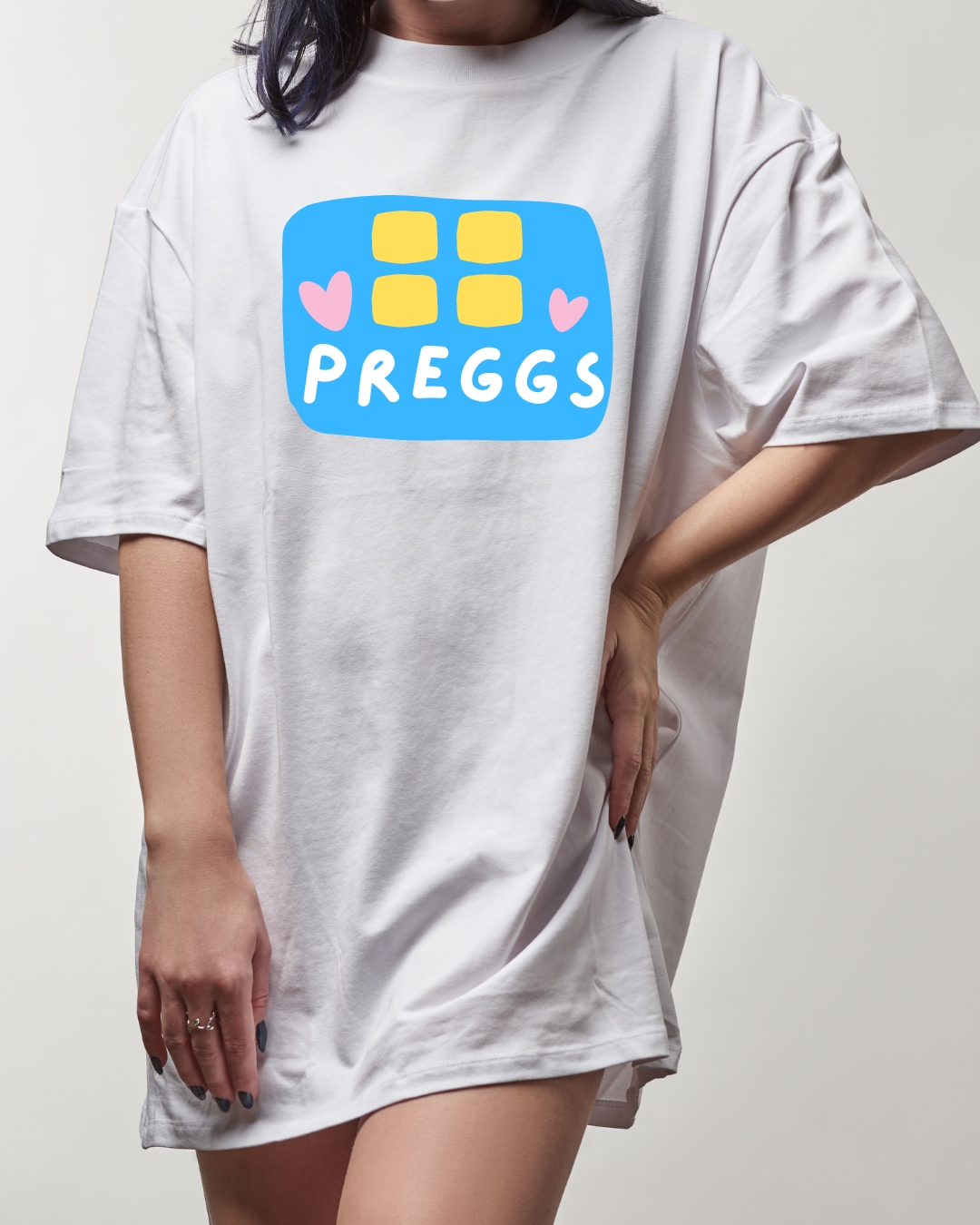 Preggs Oversized Maternity T-Shirt Comfy, Funny Pregnancy Baby Shower Gift for Pregnant Bestie