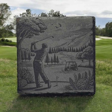Engraved Slate showing Female Golfer Hitting a Driver