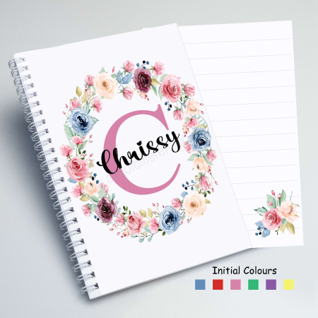 Flower personalised Notebook , Initial notepad , lined or unlined corner image