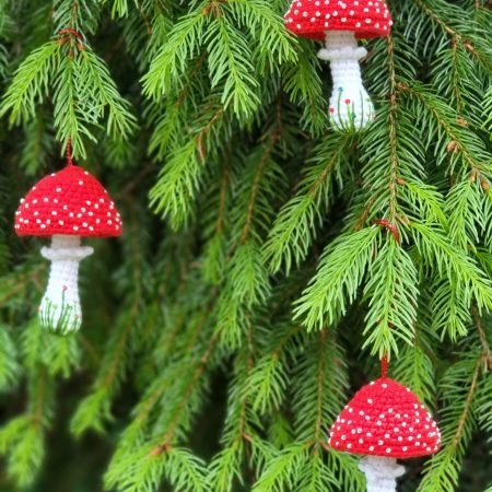 Whimsical Crochet Toadstool - Handmade Crochet Red Mushroom Decor with Beads & Embroidery