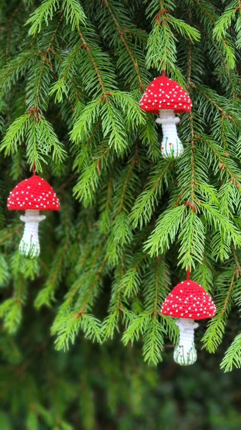 Whimsical Crochet Toadstool - Handmade Crochet Red Mushroom Decor with Beads & Embroidery