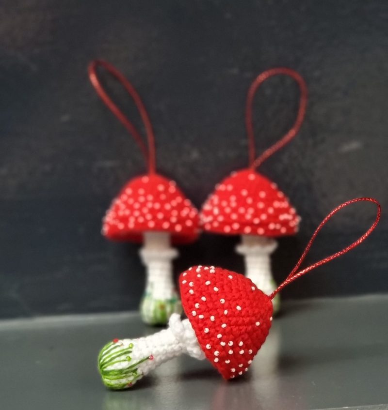 Whimsical Crochet Toadstool - Handmade Crochet Red Mushroom Decor with Beads & Embroidery