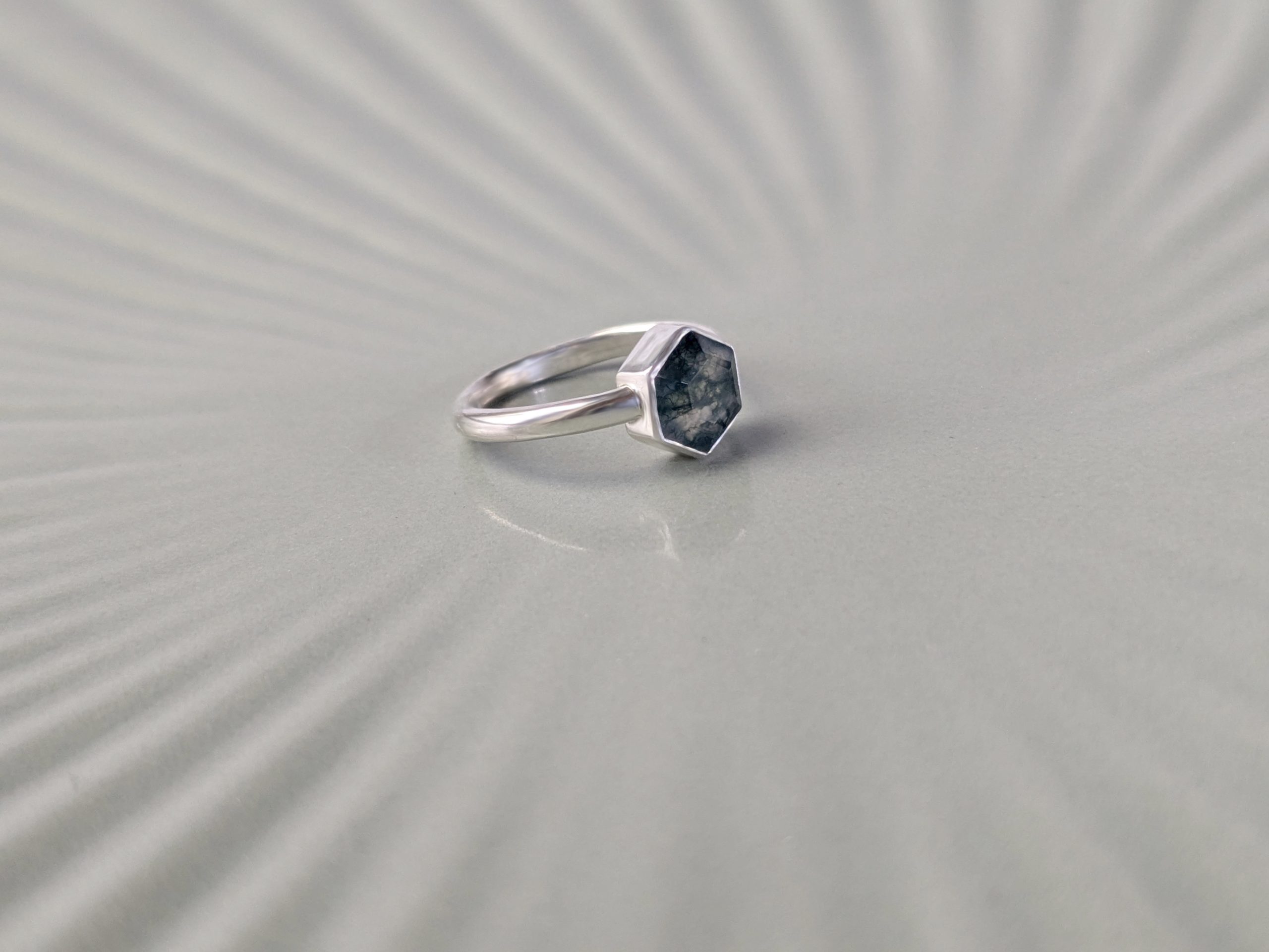 Moss Agate and Recycled Sterling Silver Ring