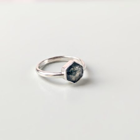 Sterling SIlver and Hexagonal Moss Agate Ring