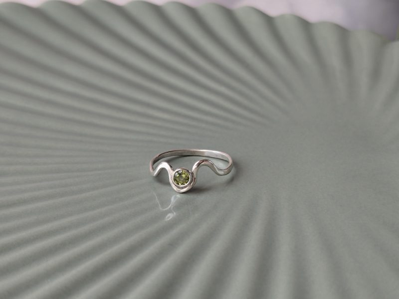 Peridot and Recycled Sterling Silver Wave Ring