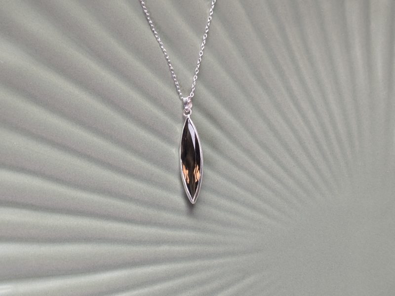 Smoky Quartz and Recycled Silver Marquise Pendant