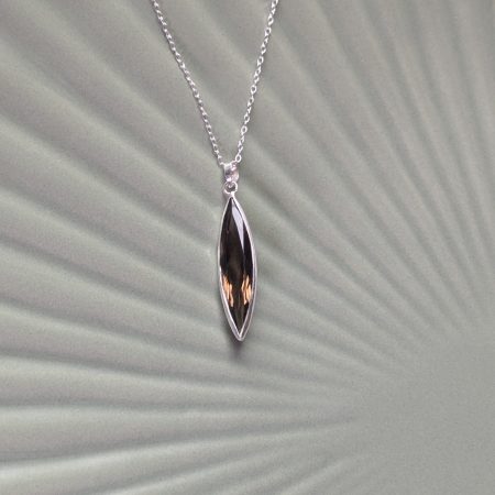 Smoky Quartz and Recycled Silver Marquise Pendant